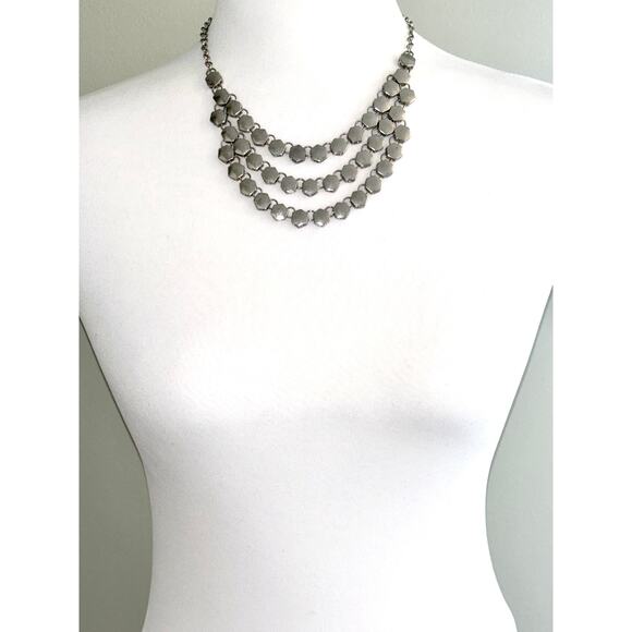 Charming Charlie Silver Tone Hexagon Multistrand Bib Necklace - Picture 2 of 4